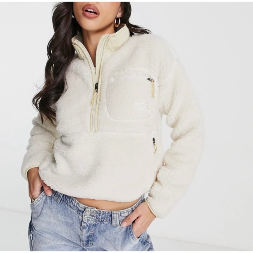 North Face Extreme Pile Pullover Cream Sherpa Fleece Quarter Zip Jacket Medium